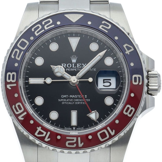 Rolex GMT Master 2 Watch Oyster Box SS Black Polished