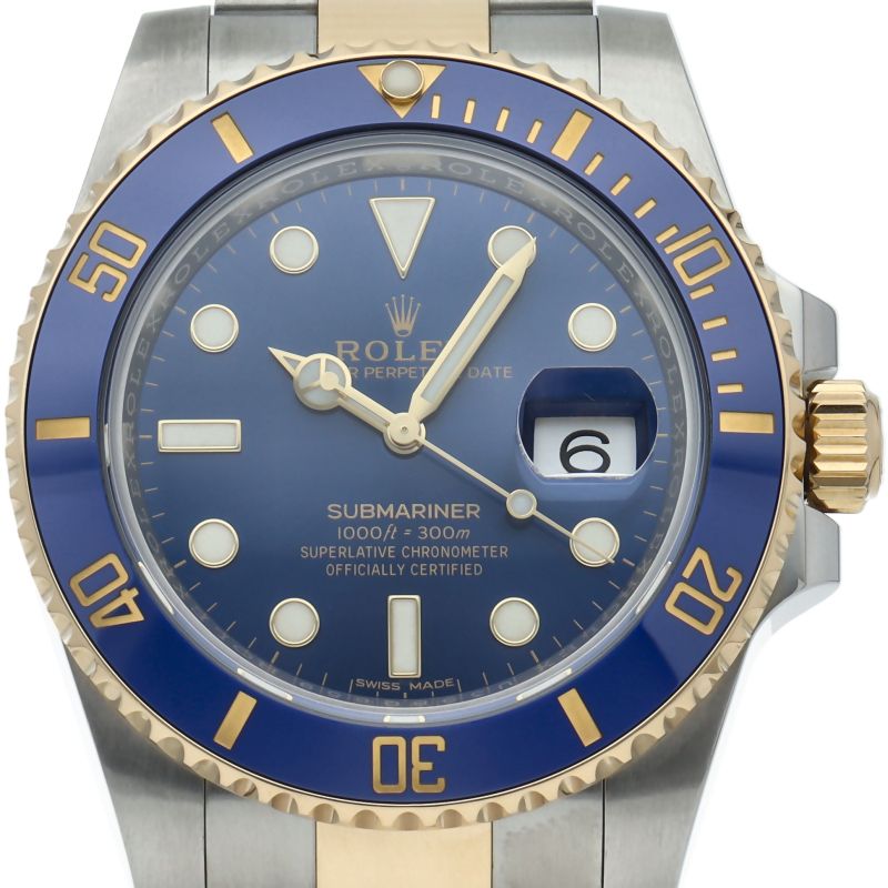 Rolex Submariner Date Watch Blue Box 18k Yellow Gold SS Polished