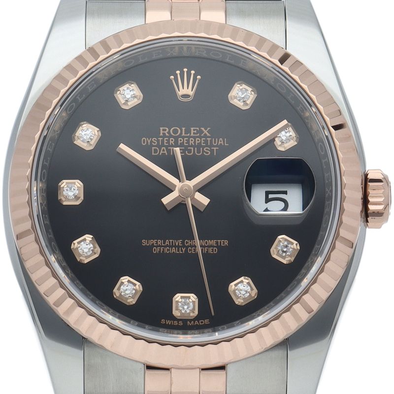 Rolex Datejust 36 Watch Diamond Box 18k Pink Gold SS