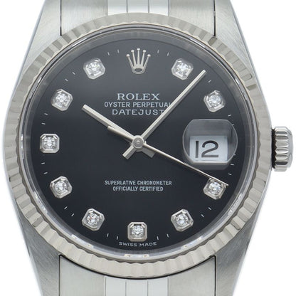 Rolex Datejust Watch Diamond 18k White Gold SS Black Polished 20