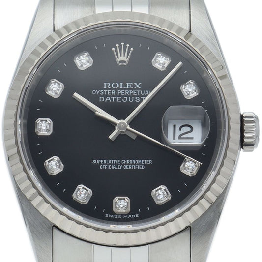 Rolex Datejust Watch Diamond 18k White Gold SS Black Polished 20