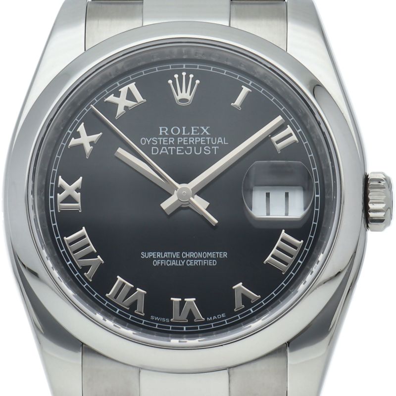 Rolex Datejust 36 Watch Oyster Box SS Black Polished 20