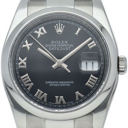 Rolex Datejust 36 Watch Oyster Box SS Black Polished 20
