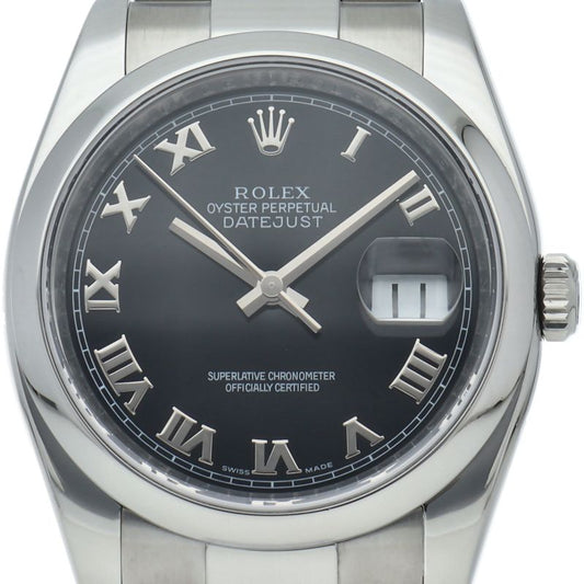 Rolex Datejust 36 Watch Oyster Box SS Black Polished 20