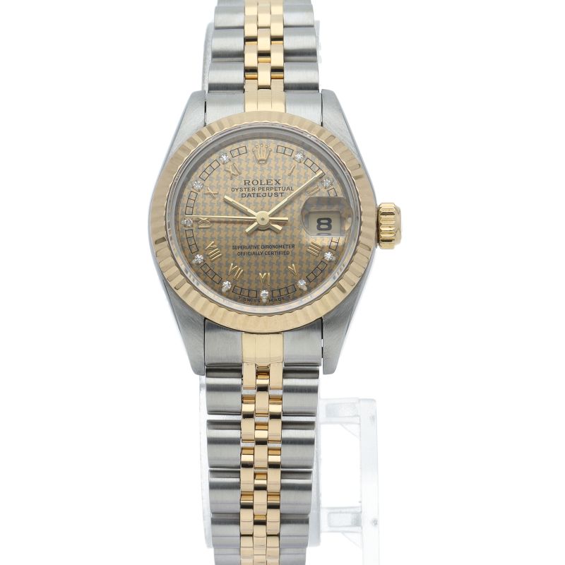 Rolex Datejust Watch Diamond Houndstooth Dial 18k Yellow Gold SS — view 2
