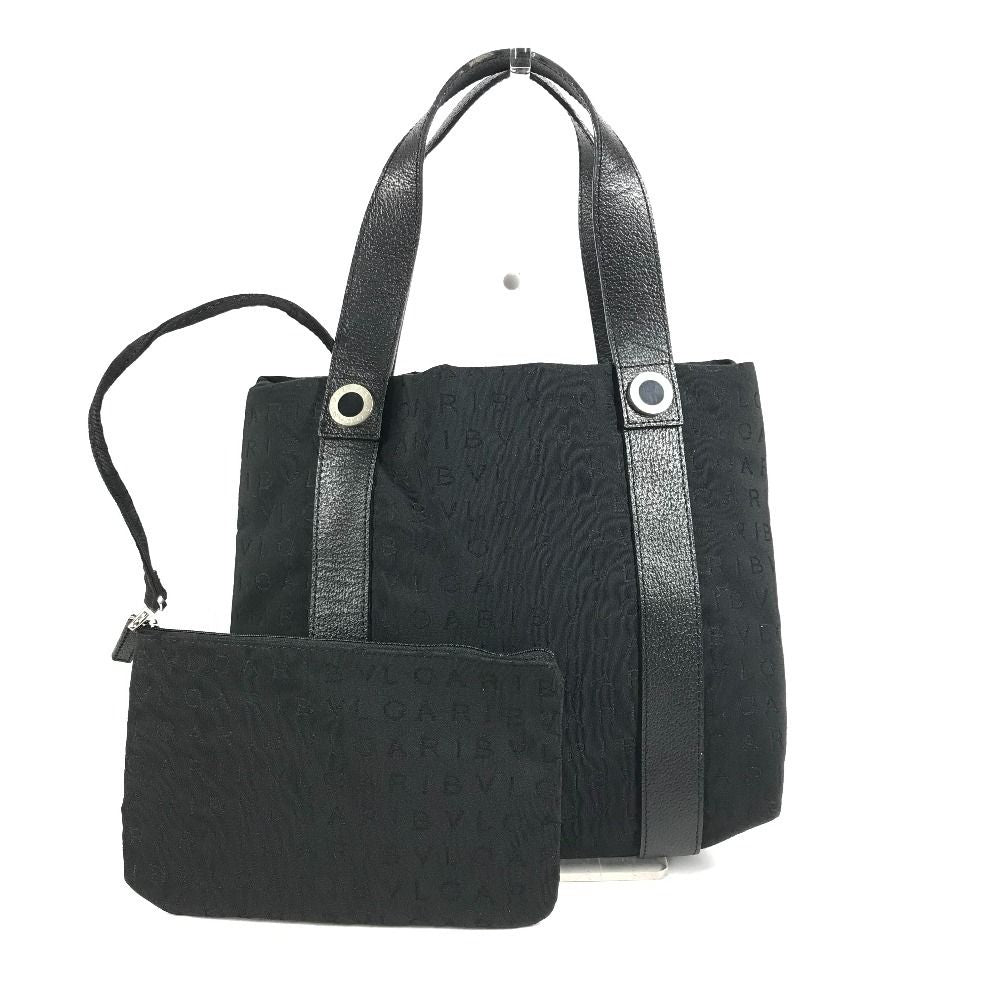 Bvlgari Handbag Logo Mania Pouch Leather Canvas Black