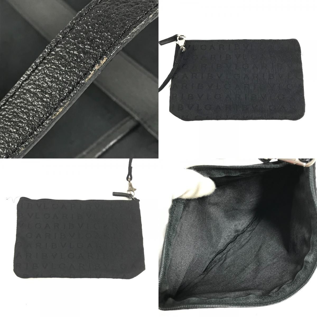 Bvlgari Handbag Logo Mania Pouch Leather Canvas Black — view 8