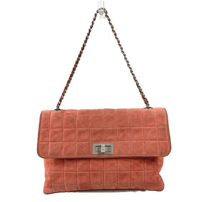 Chanel Shoulder Bag Choco Bar Suede Pink