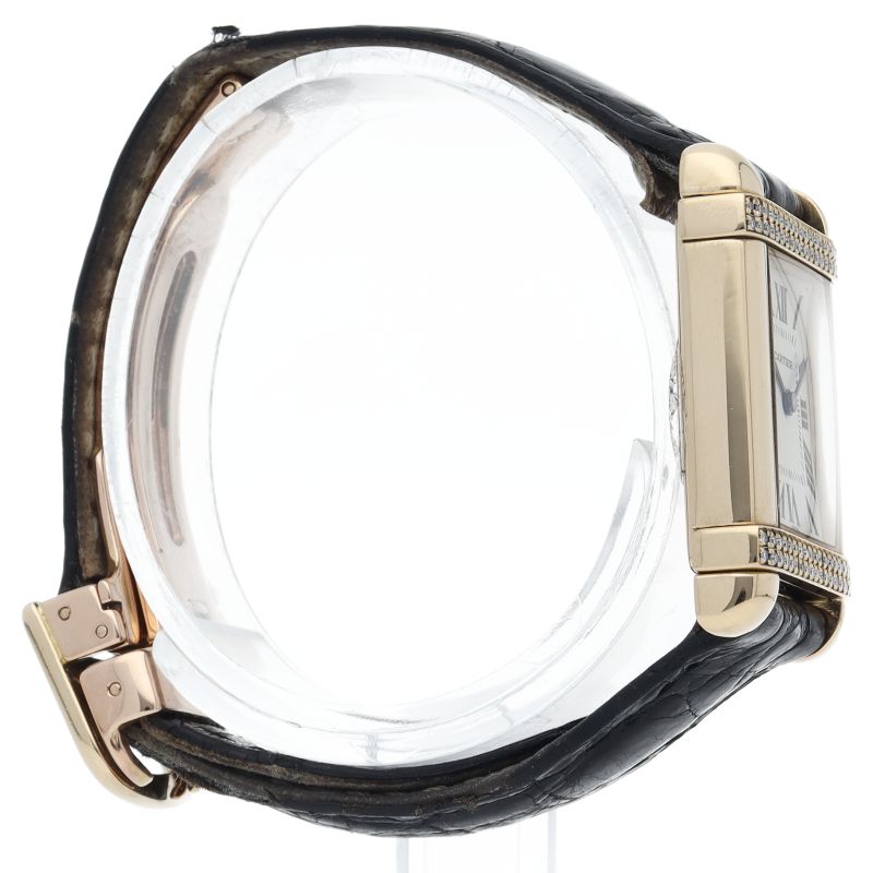 Cartier Tank Chinoise SM Watch Diamond Bezel 18k Yellow Gold Leather Silver — view 4