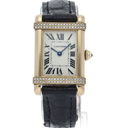 Cartier Tank Chinoise SM Watch Diamond Bezel 18k Yellow Gold Leather Silver — view 2