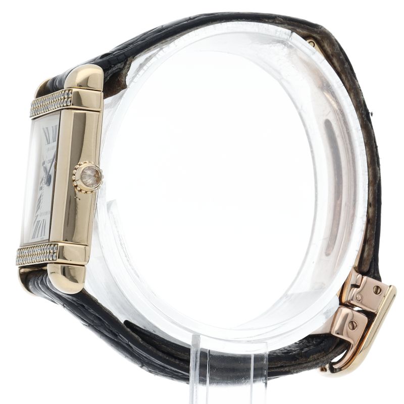Cartier Tank Chinoise SM Watch Diamond Bezel 18k Yellow Gold Leather Silver — view 3