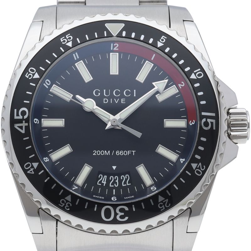 Gucci Dive Watch 136.2 Box SS Black Polished