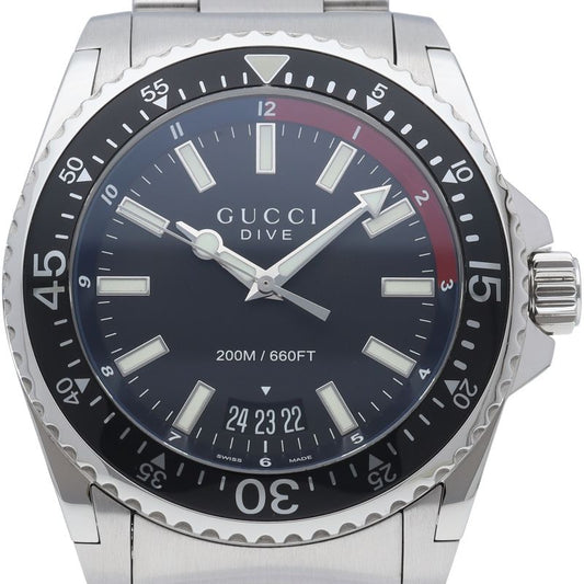 Gucci Dive Watch 136.2 Box SS Black Polished
