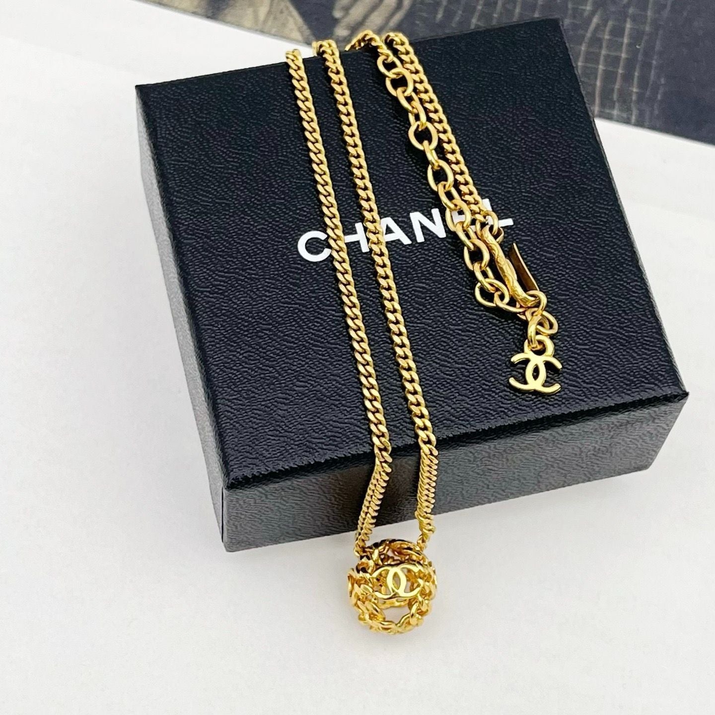 Chanel Necklace CC Logo Icon Ball Box Gold