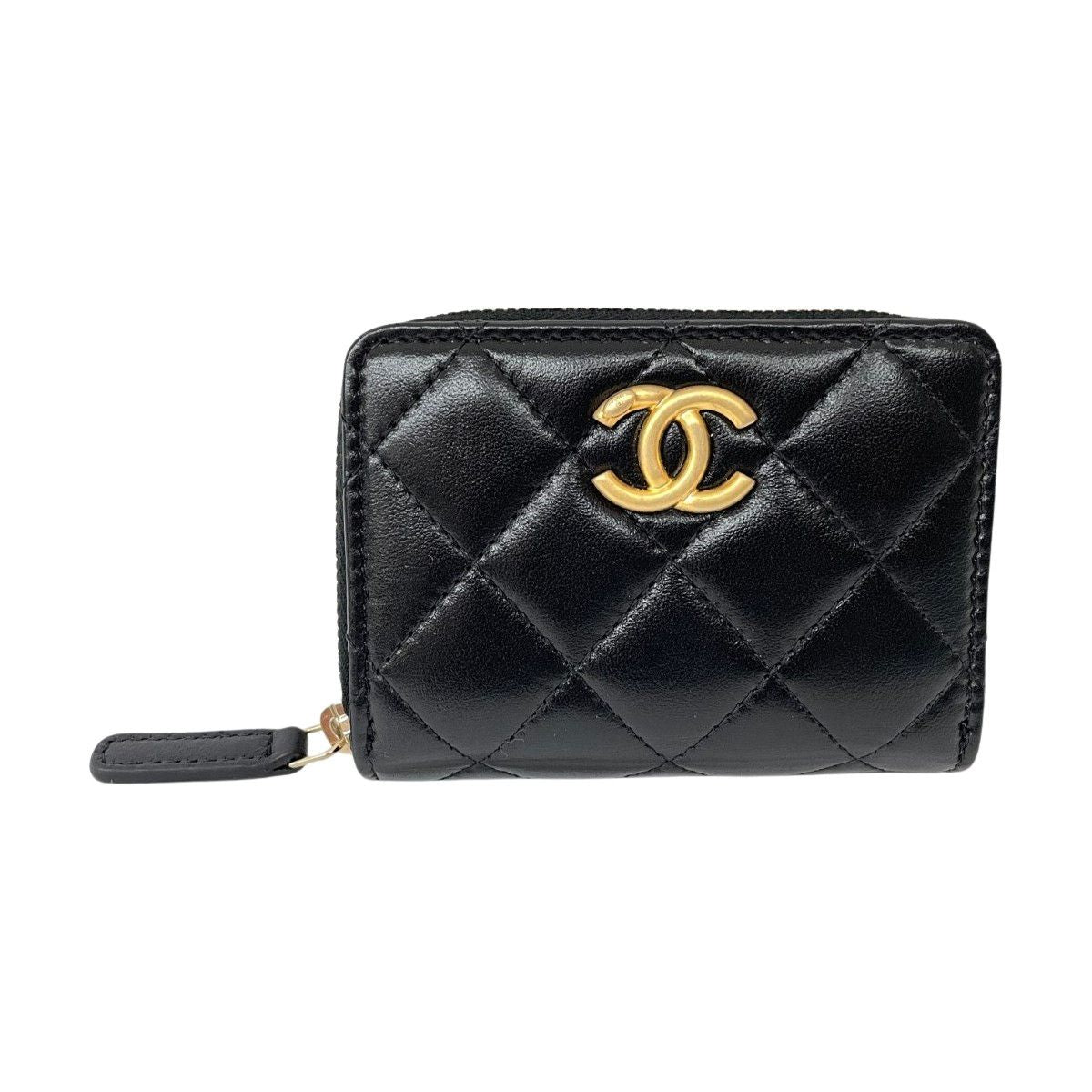 Chanel Zip Coin Purse CC Logo Lambskin Gold Black