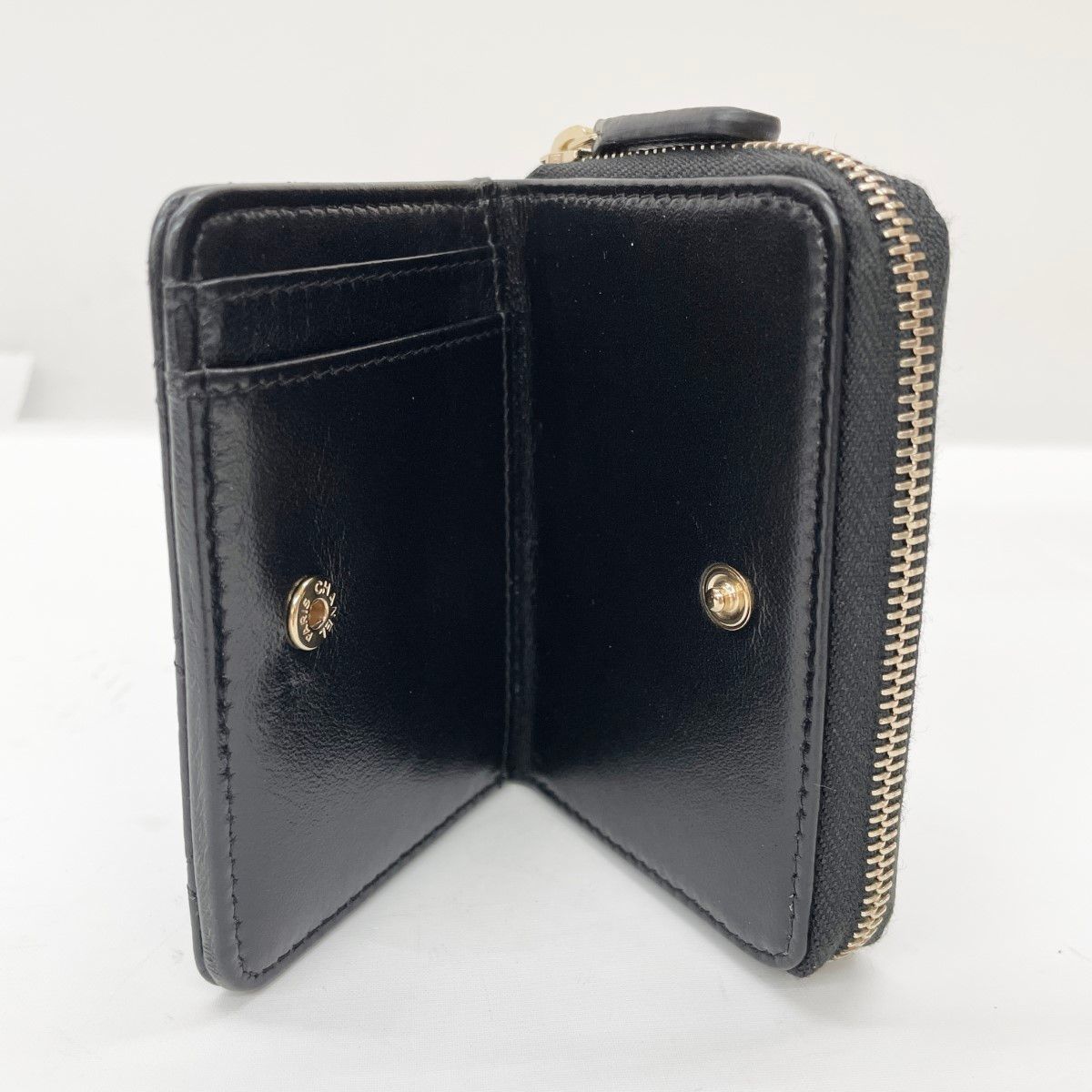 Chanel Zip Coin Purse CC Logo Lambskin Gold Black — view 4