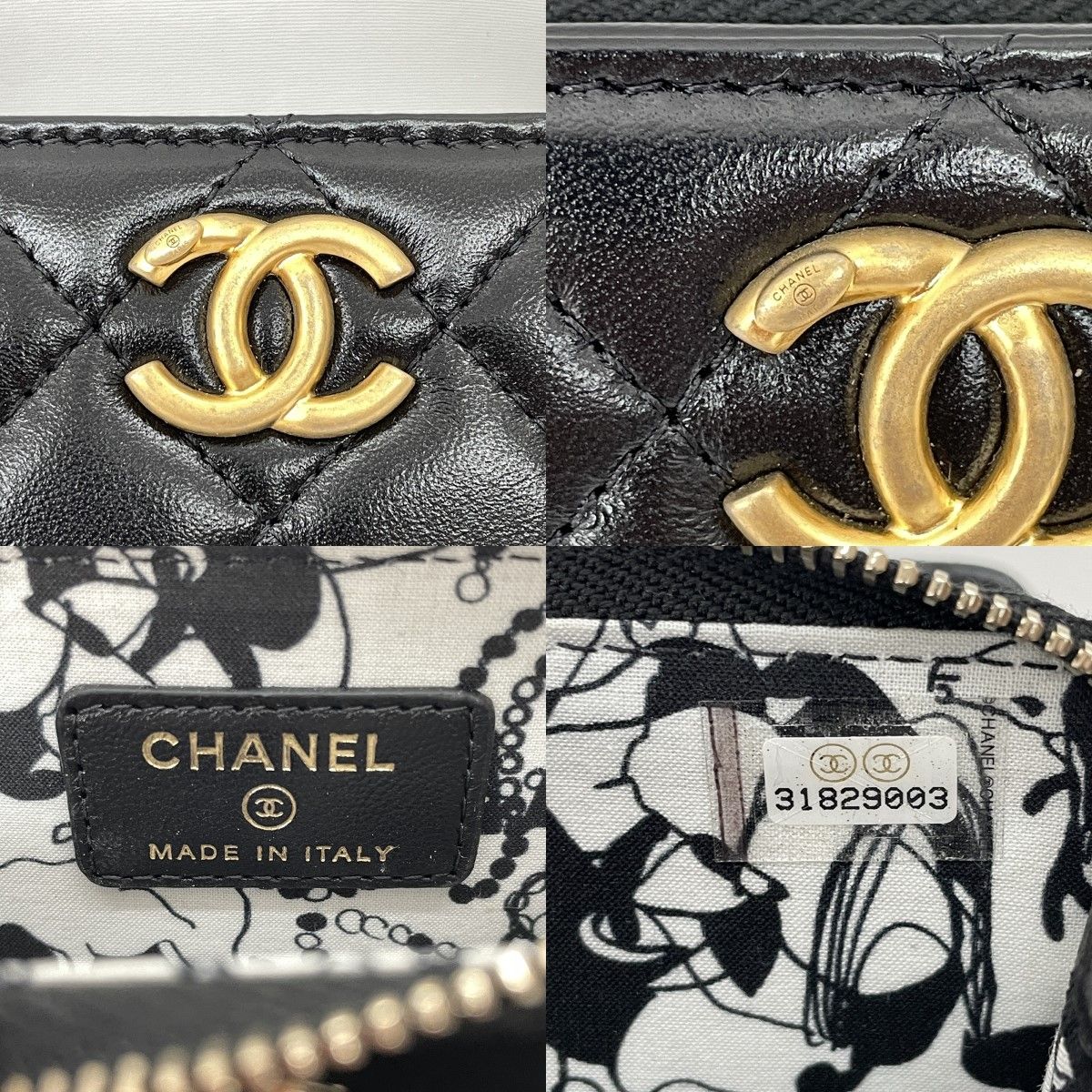 Chanel Zip Coin Purse CC Logo Lambskin Gold Black — view 6
