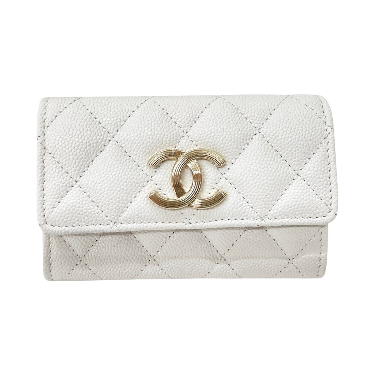 Chanel Wallet Coin Case CC Logo Small Flap Caviar Leather White