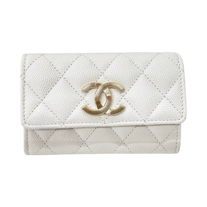 Chanel Wallet Coin Case CC Logo Small Flap Caviar Leather White