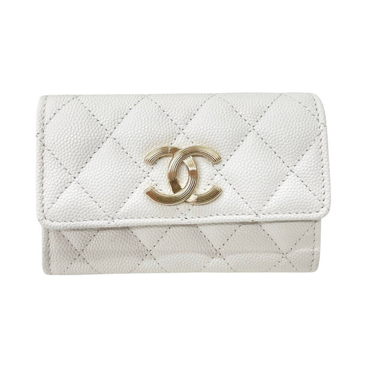 Chanel Wallet Coin Case CC Logo Small Flap Caviar Leather White