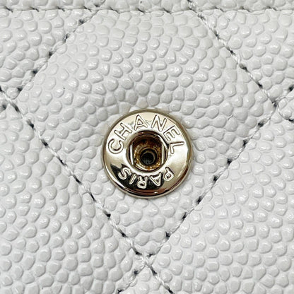 Chanel Wallet Coin Case CC Logo Small Flap Caviar Leather White — view 6