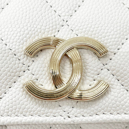 Chanel Wallet Coin Case CC Logo Small Flap Caviar Leather White — view 3