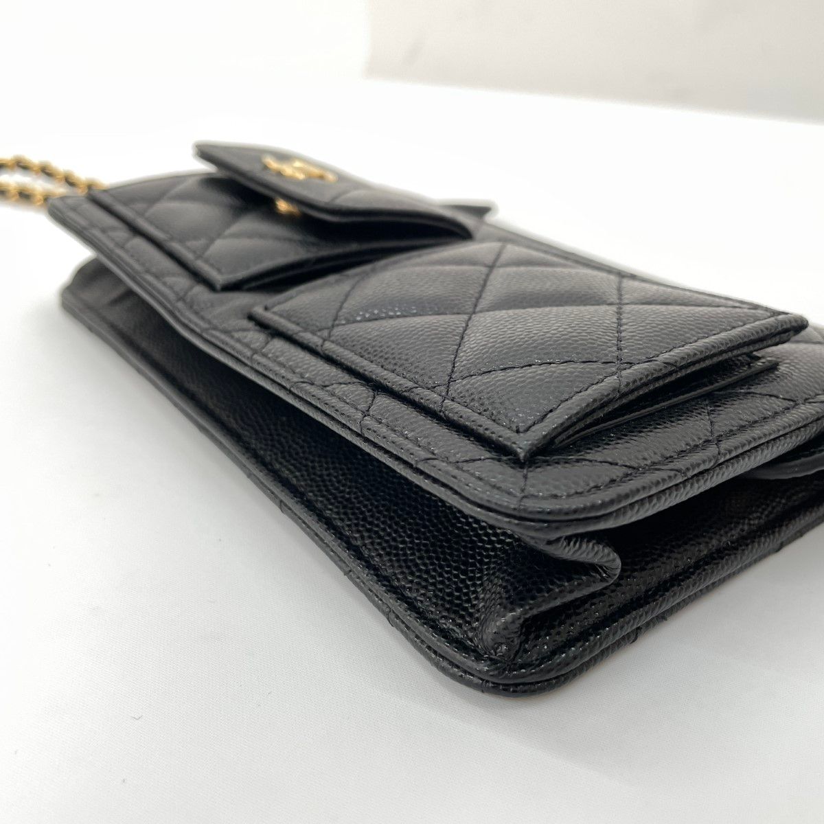 Chanel Clutch Caviar Leather Quilted Chain Wallet Black — view 3