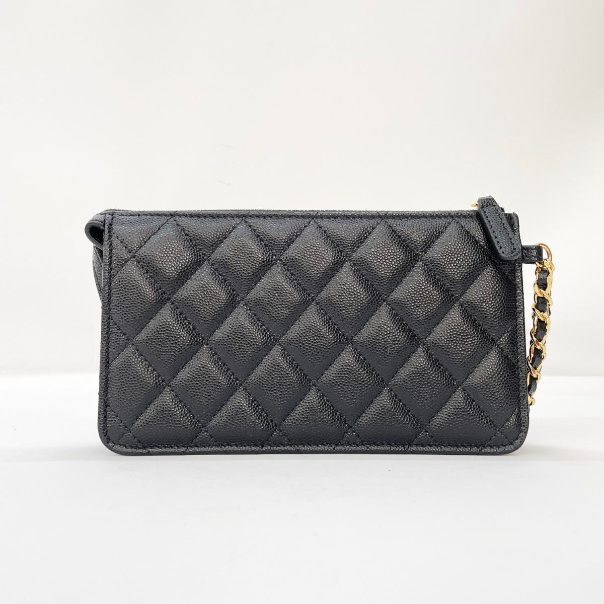 Chanel Clutch Caviar Leather Quilted Chain Wallet Black — view 2