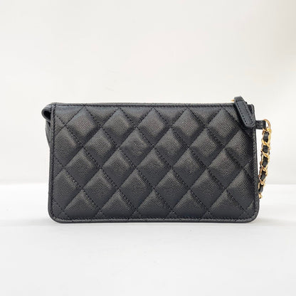 Chanel Clutch Caviar Leather Quilted Chain Wallet Black — view 2