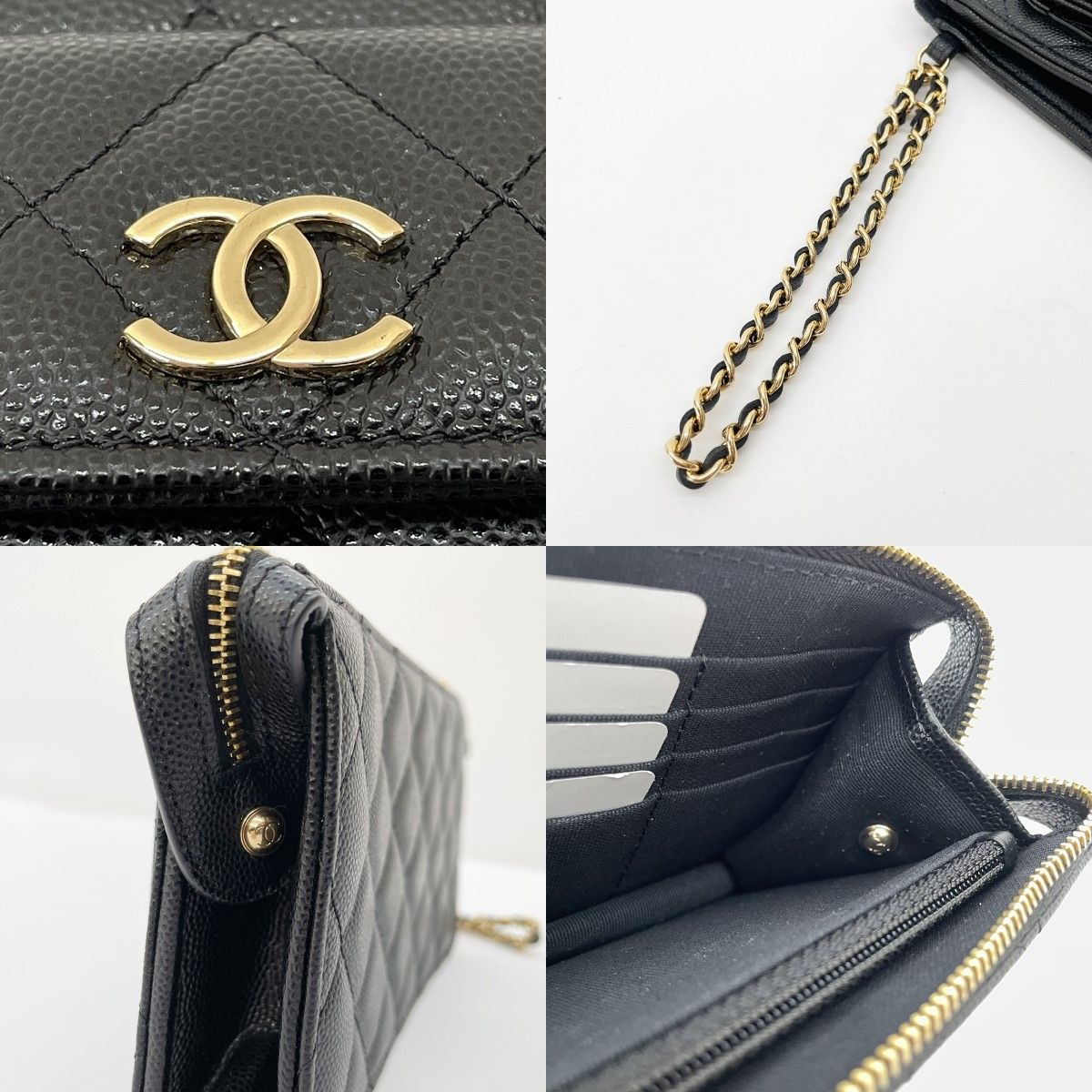 Chanel Clutch Caviar Leather Quilted Chain Wallet Black — view 8