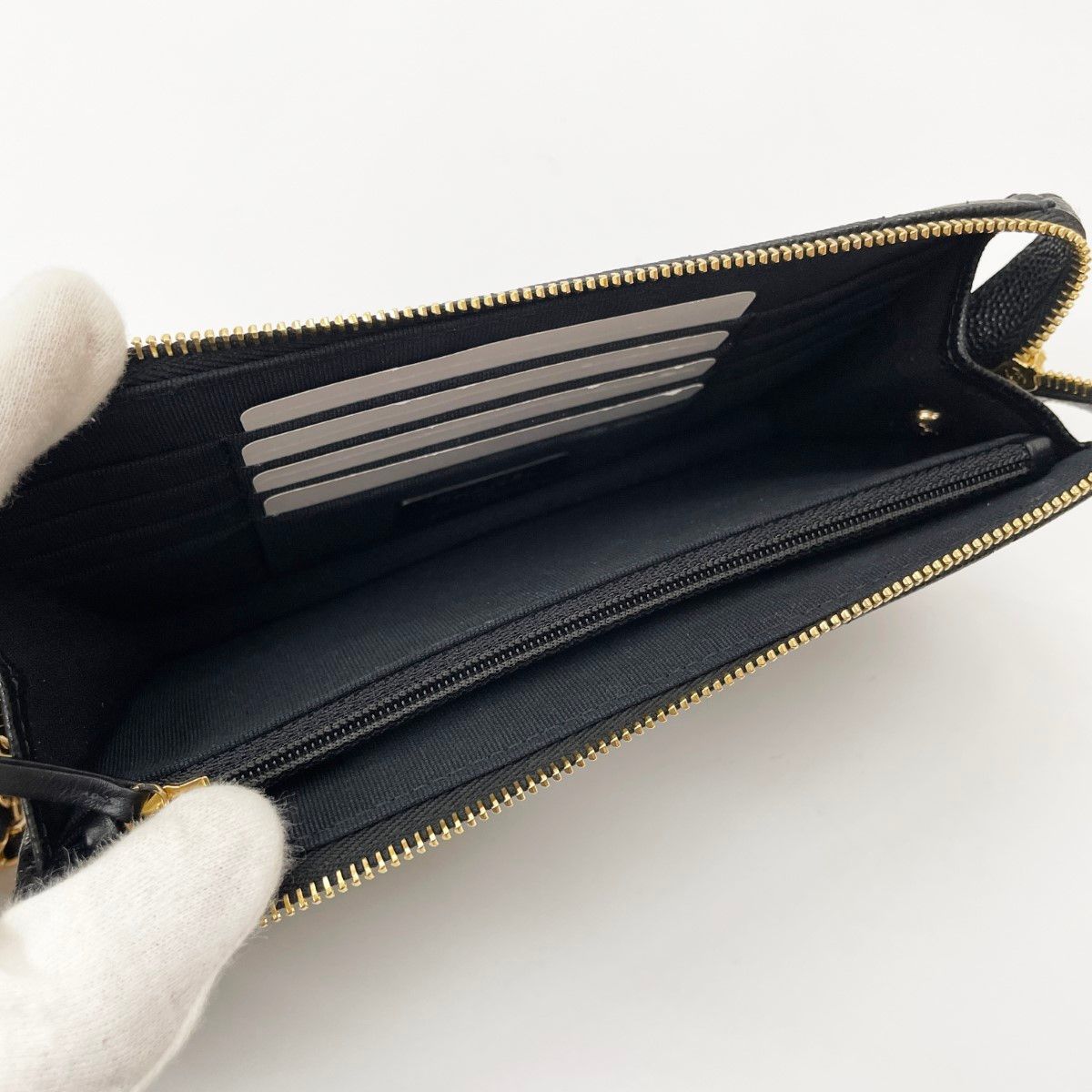 Chanel Clutch Caviar Leather Quilted Chain Wallet Black — view 5