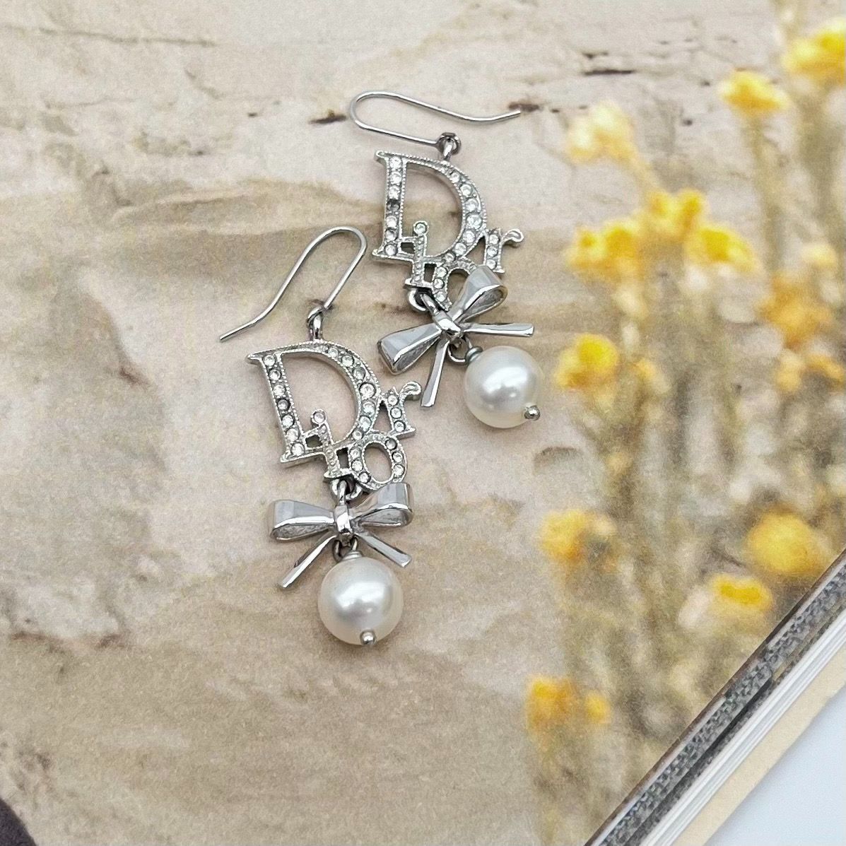 Dior Logo Line Stone Earrings