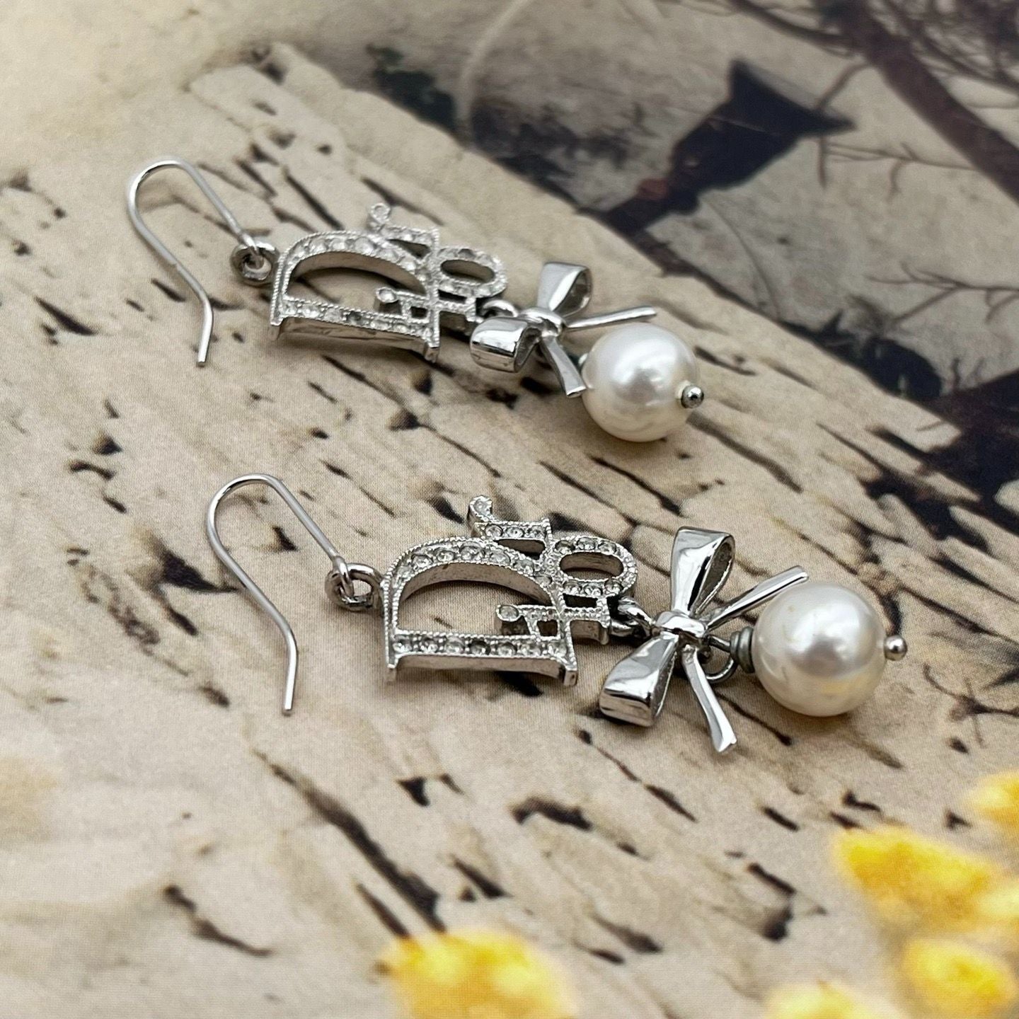 Dior Logo Line Stone Earrings — view 3