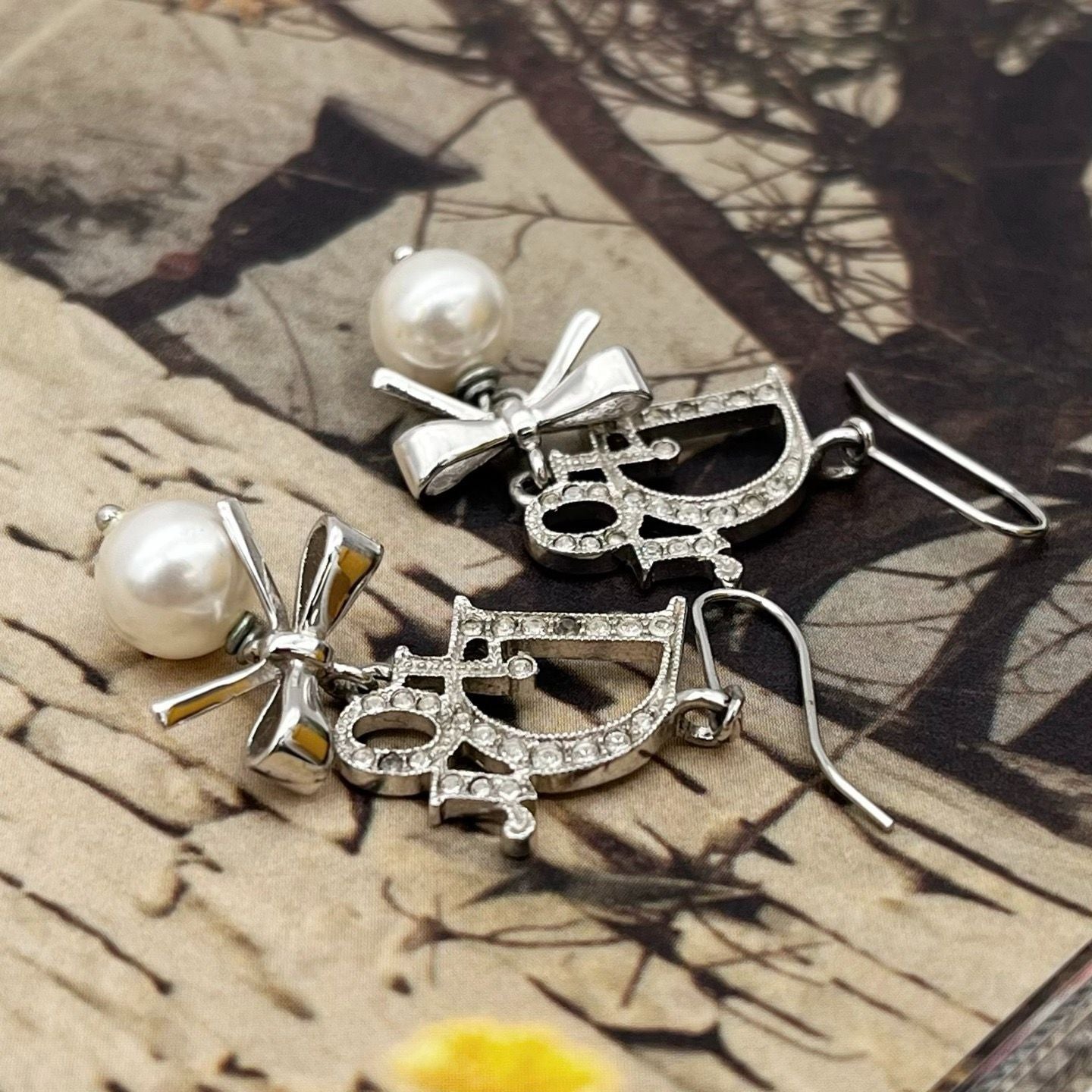 Dior Logo Line Stone Earrings — view 4