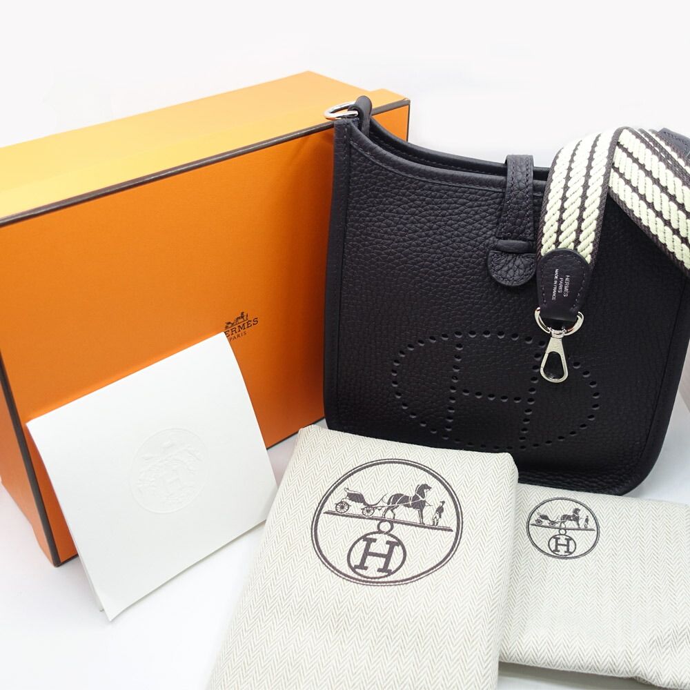 Hermes Evelyne TPM Shoulder Bag Taurillon Clemence Pull Noir Purple Silver — view 7
