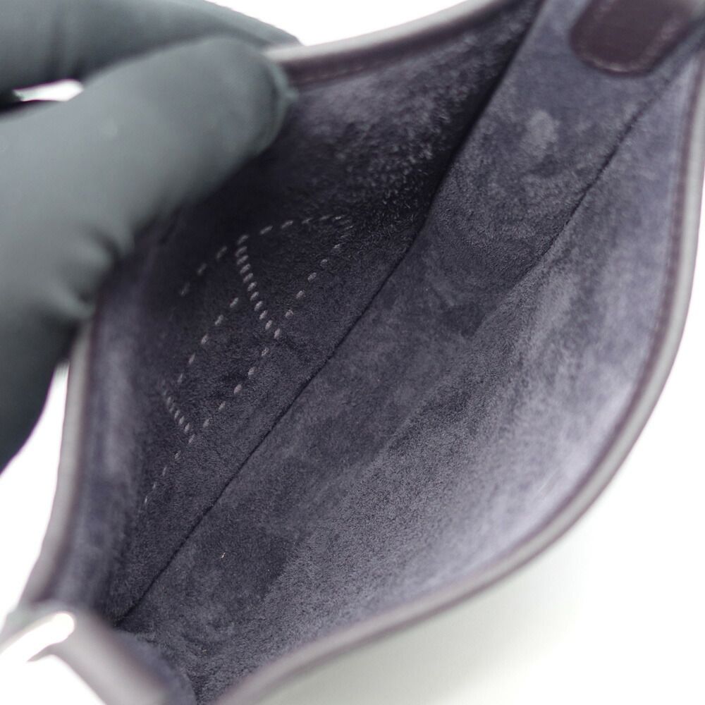 Hermes Evelyne TPM Shoulder Bag Taurillon Clemence Pull Noir Purple Silver — view 6