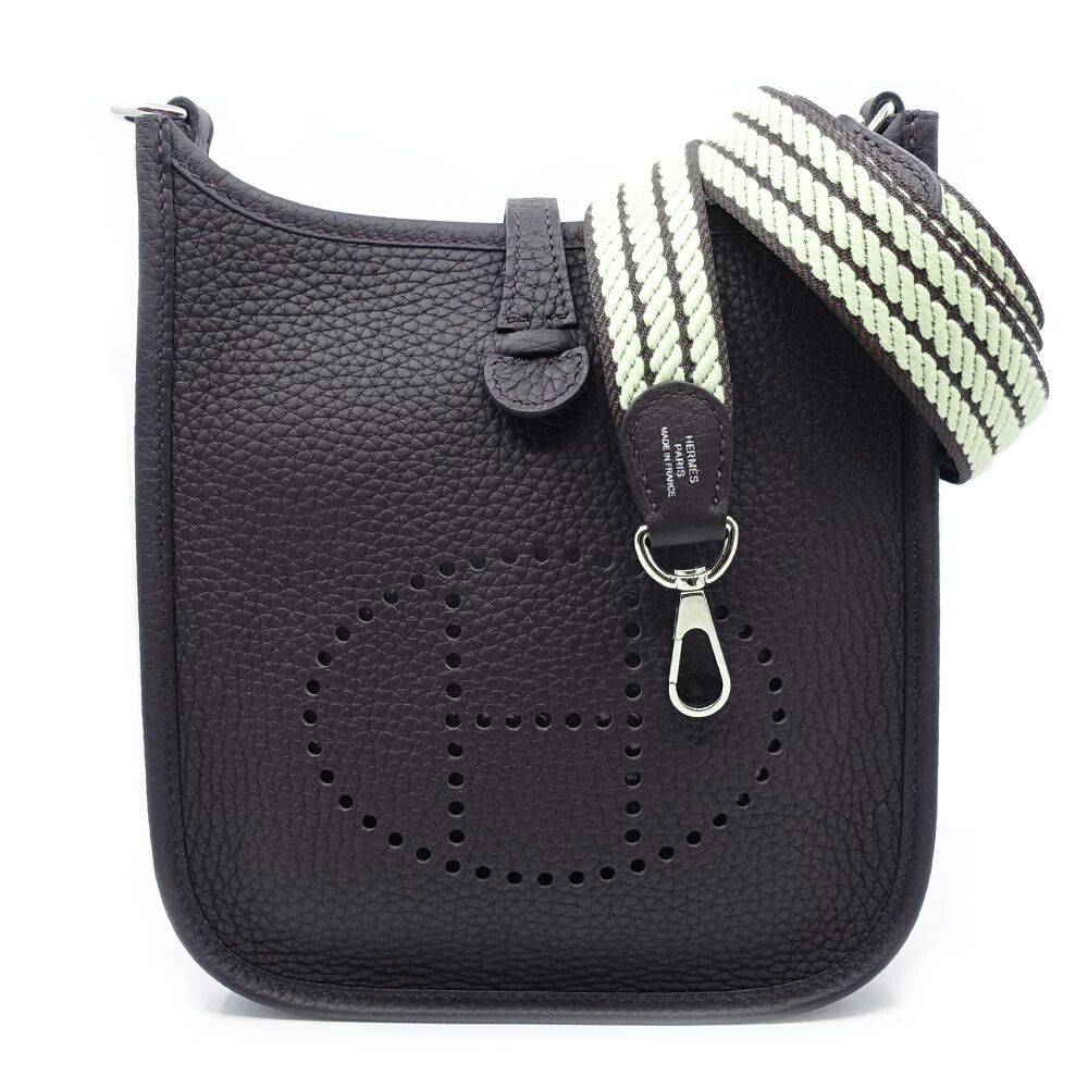 Hermes Evelyne TPM Shoulder Bag Taurillon Clemence Pull Noir Purple Silver