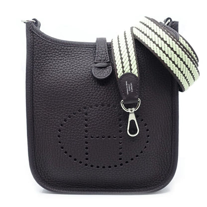 Hermes Evelyne TPM Shoulder Bag Taurillon Clemence Pull Noir Purple Silver