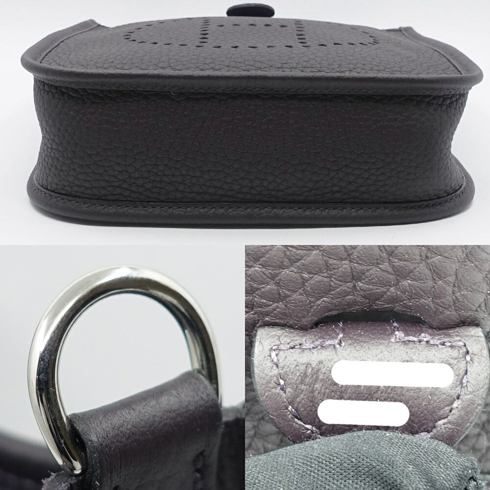 Hermes Evelyne TPM Shoulder Bag Taurillon Clemence Pull Noir Purple Silver — view 4