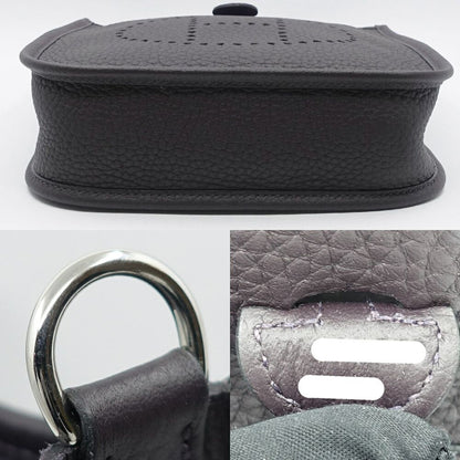 Hermes Evelyne TPM Shoulder Bag Taurillon Clemence Pull Noir Purple Silver — view 4