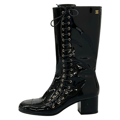 Chanel 1 2C Ready Black CC Logo Gold Leather Boot