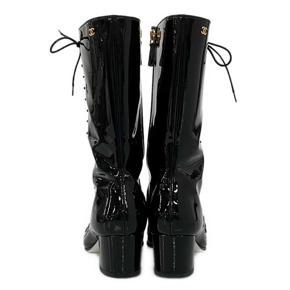 Chanel 1 2C Ready Black CC Logo Gold Leather Boot — view 3