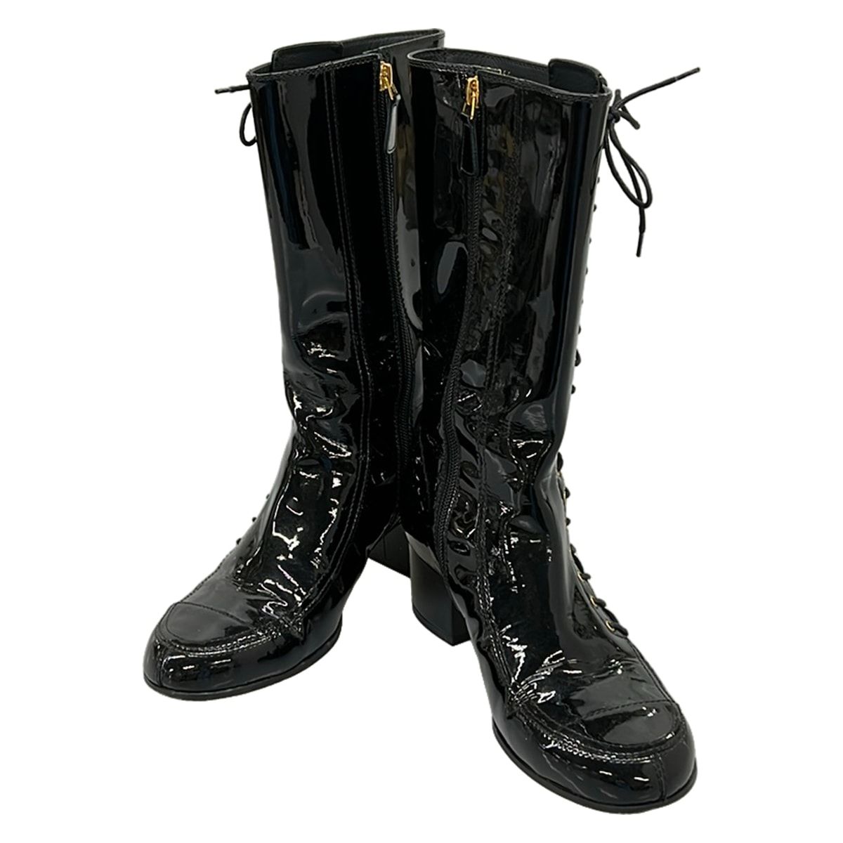 Chanel 1 2C Ready Black CC Logo Gold Leather Boot — view 2