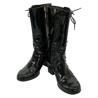 Chanel 1 2C Ready Black CC Logo Gold Leather Boot — view 2