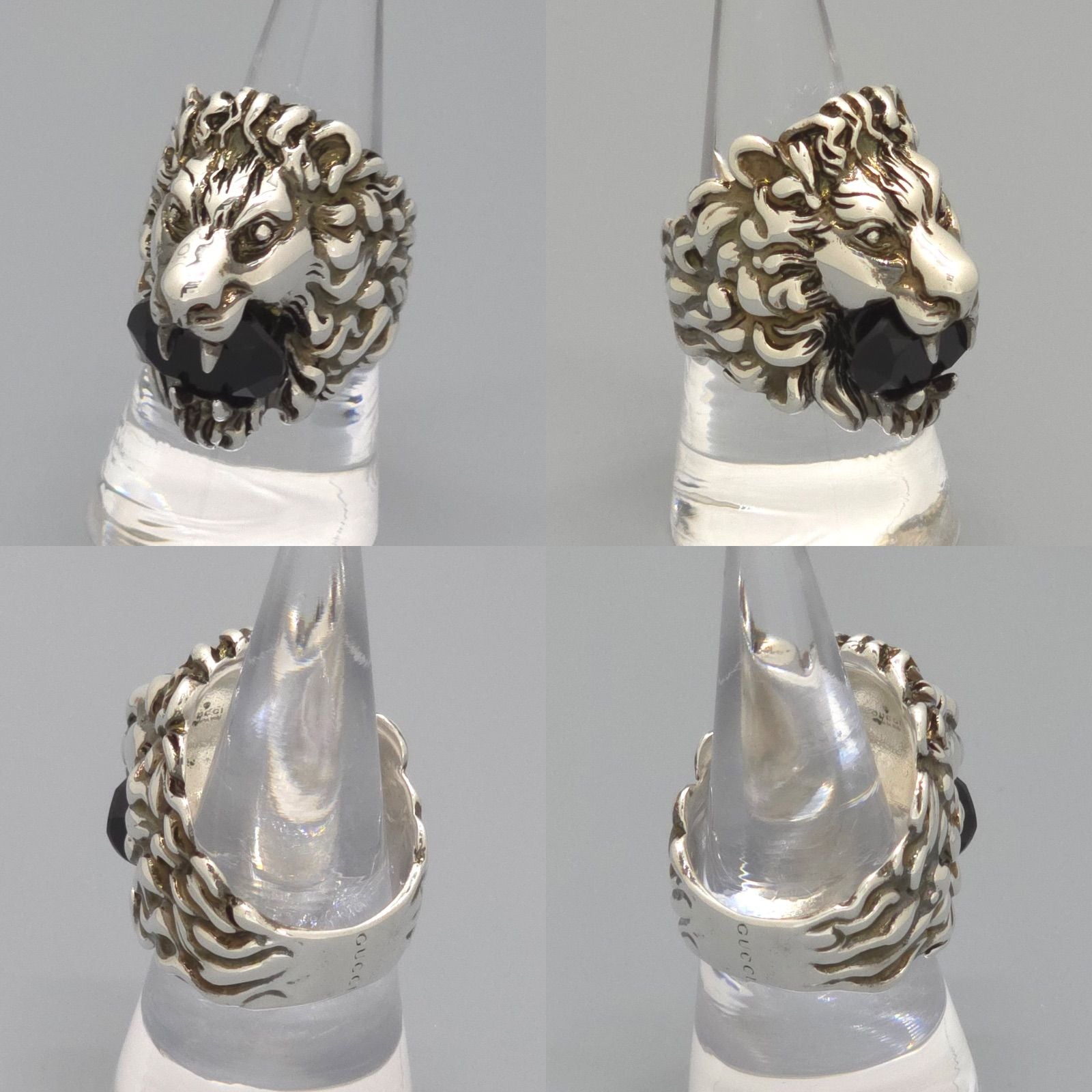 Gucci Crystal Lion Head Ring Black Aging Finish Metal — view 2