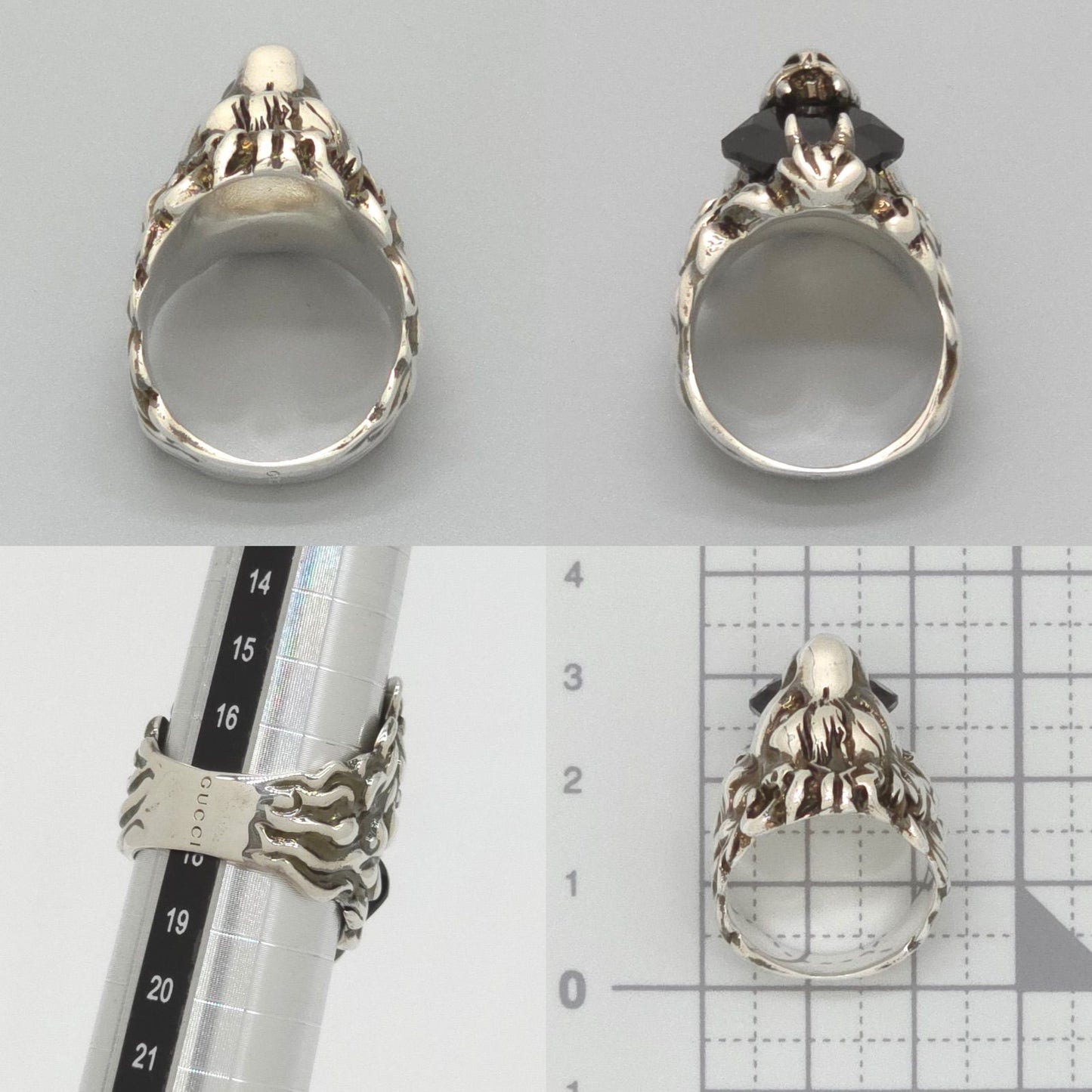 Gucci Crystal Lion Head Ring Black Aging Finish Metal — view 8