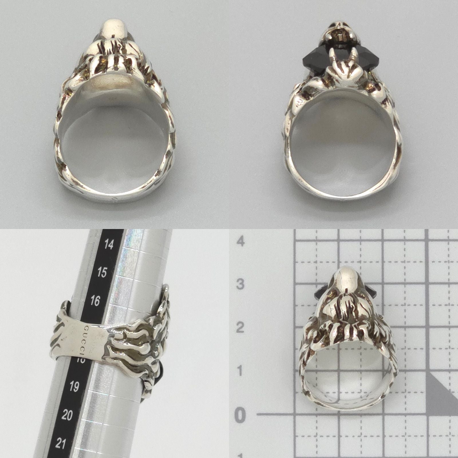 Gucci Crystal Lion Head Ring Black Aging Finish Metal — view 8