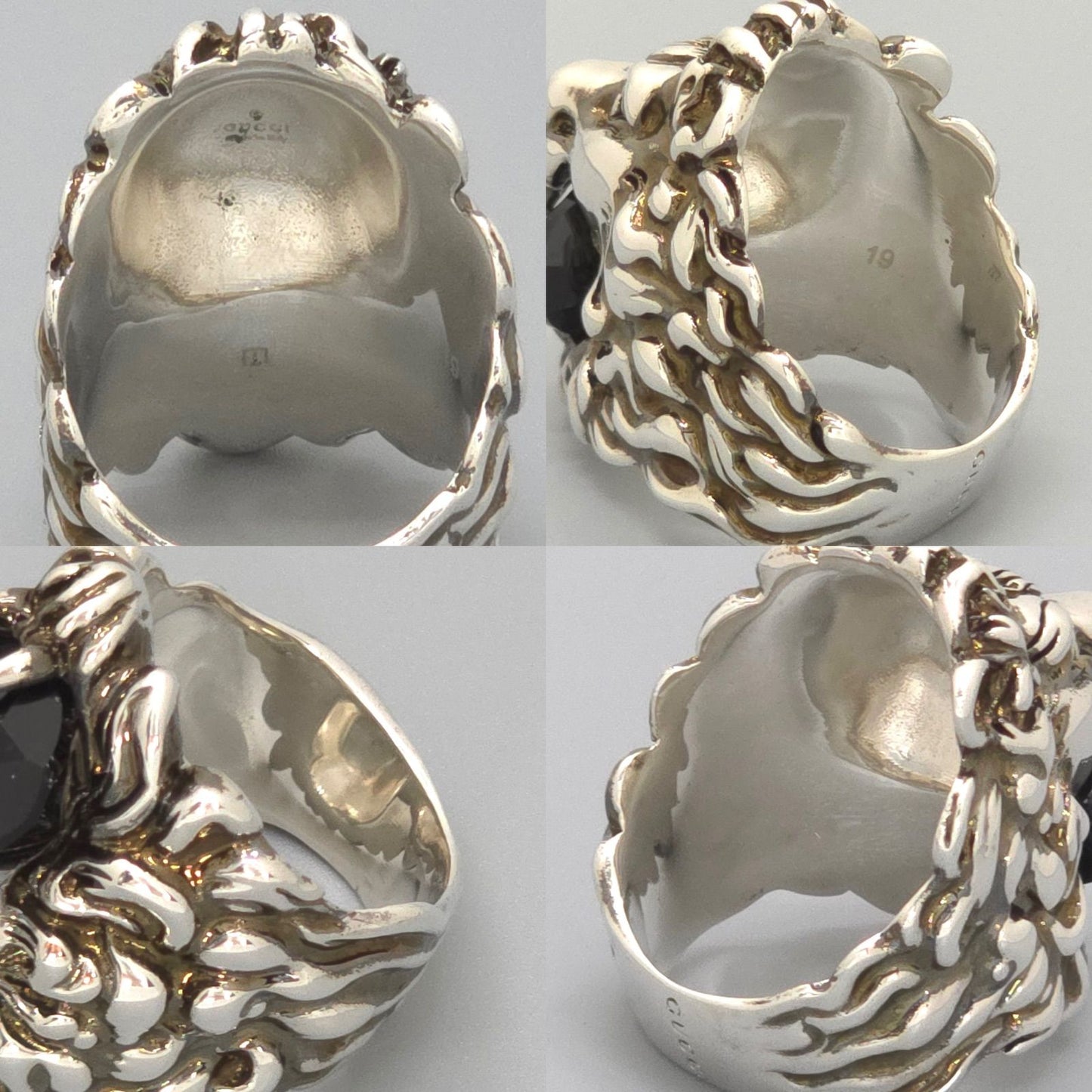 Gucci Crystal Lion Head Ring Black Aging Finish Metal — view 4