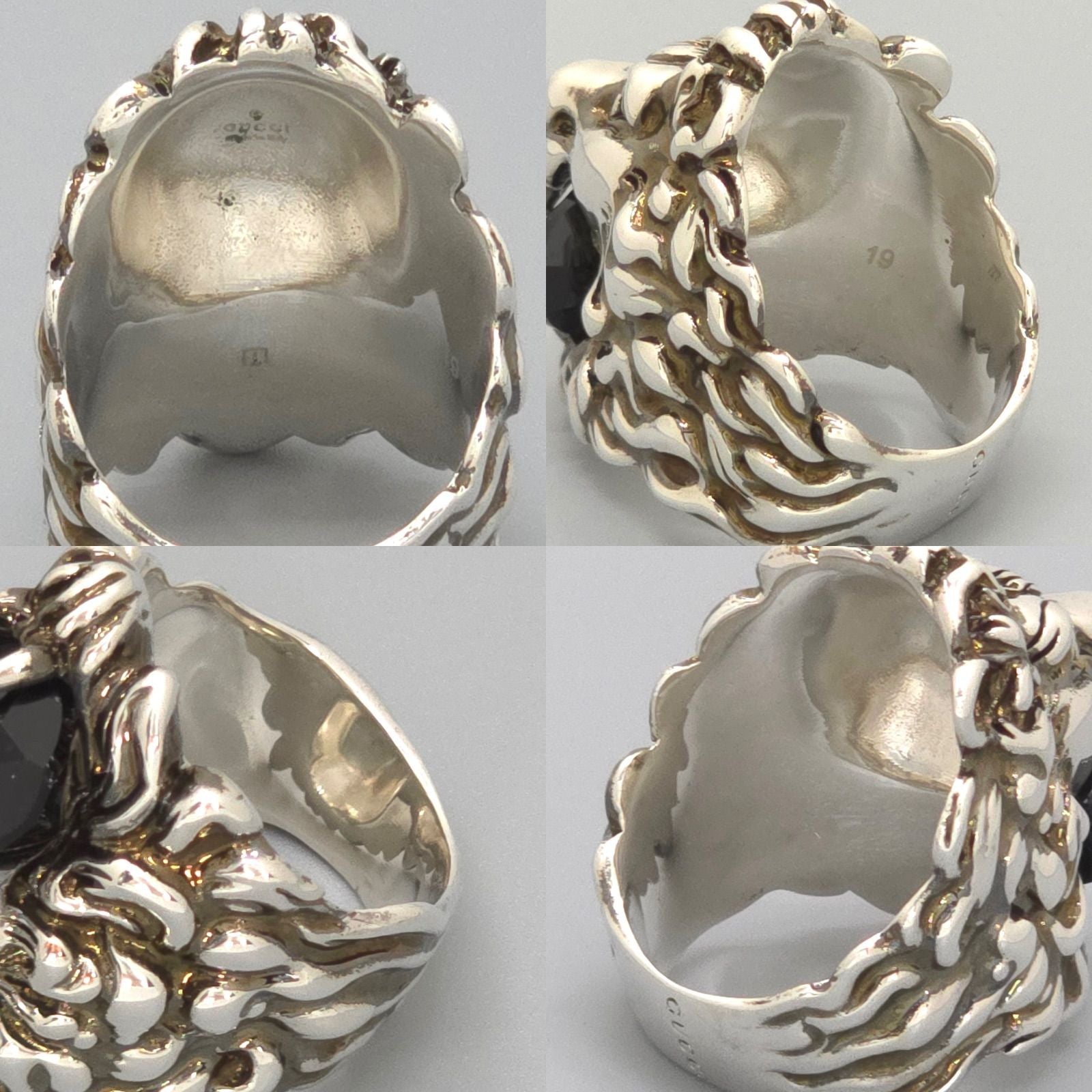Gucci Crystal Lion Head Ring Black Aging Finish Metal — view 4