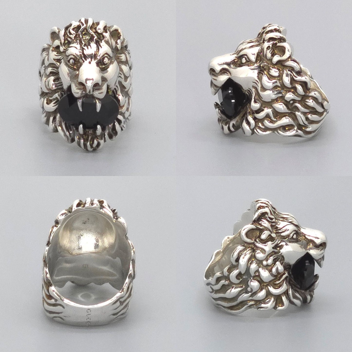 Gucci Crystal Lion Head Ring Black Aging Finish Metal — view 3